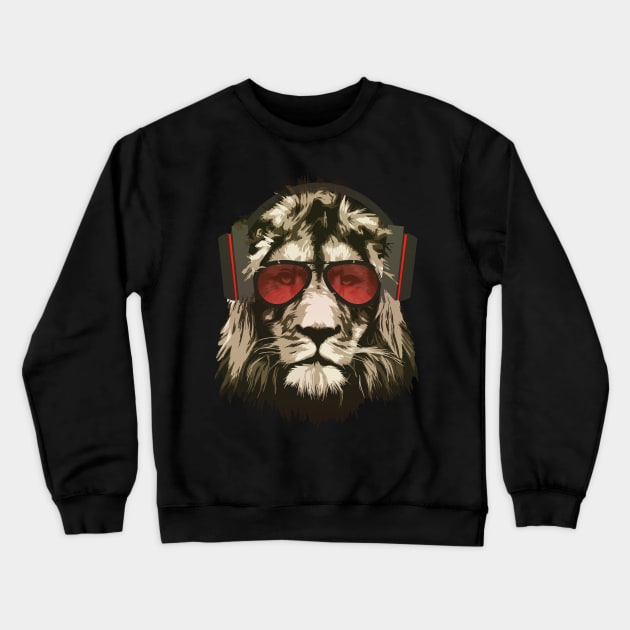 Cool Lion Sunglasses Lion Headphones Lion Vector Graphics Crewneck Sweatshirt by RamoryPrintArt